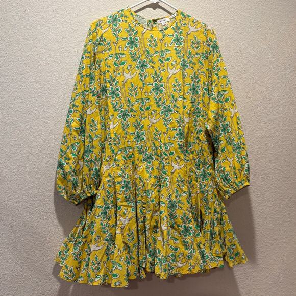 Rhode Yellow Eden Ella Long Sleeve Floral Bird Print Mini Dress Size XS - Picture 2 of 6